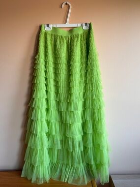 Gabby Isabella Neon Green Tiered Tulle Maxi Skirt